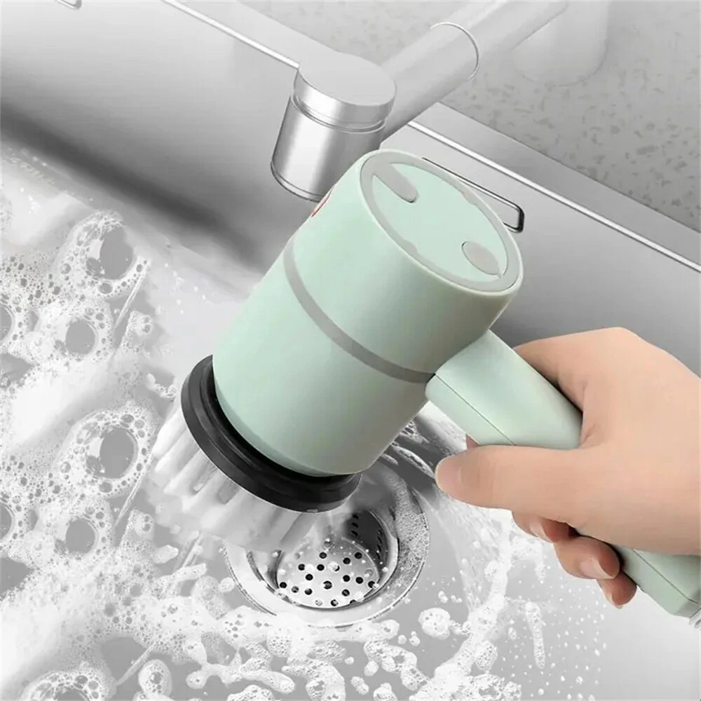 (image for) 3 in 1 USB Rechargeable Electric Cleaning Brush With Multifunctional Rotary Scrubbing Compact Design For Efficient Household Cleaning Includes 3 Brush Heads 1200MA Battery Capacity