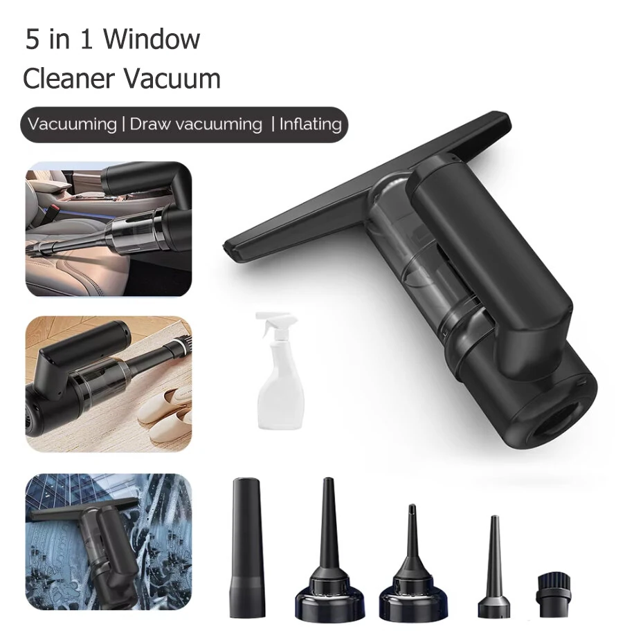 5-IN-1 Window Cleaner Glass Scraper Wiper Strip Wireless Portable Handheld Powder Vacuum Cleaner Household Electric Scraper Glass Mirror Automatic Cleaning Suction Scraping (image for) 5-IN-1 Window Cleaner Glass Scraper Wiper Strip Wireless Portable Handheld Powder Vacuum Cleaner Household Electric Scraper Glass Mirror Automatic Cleaning Suction Scraping