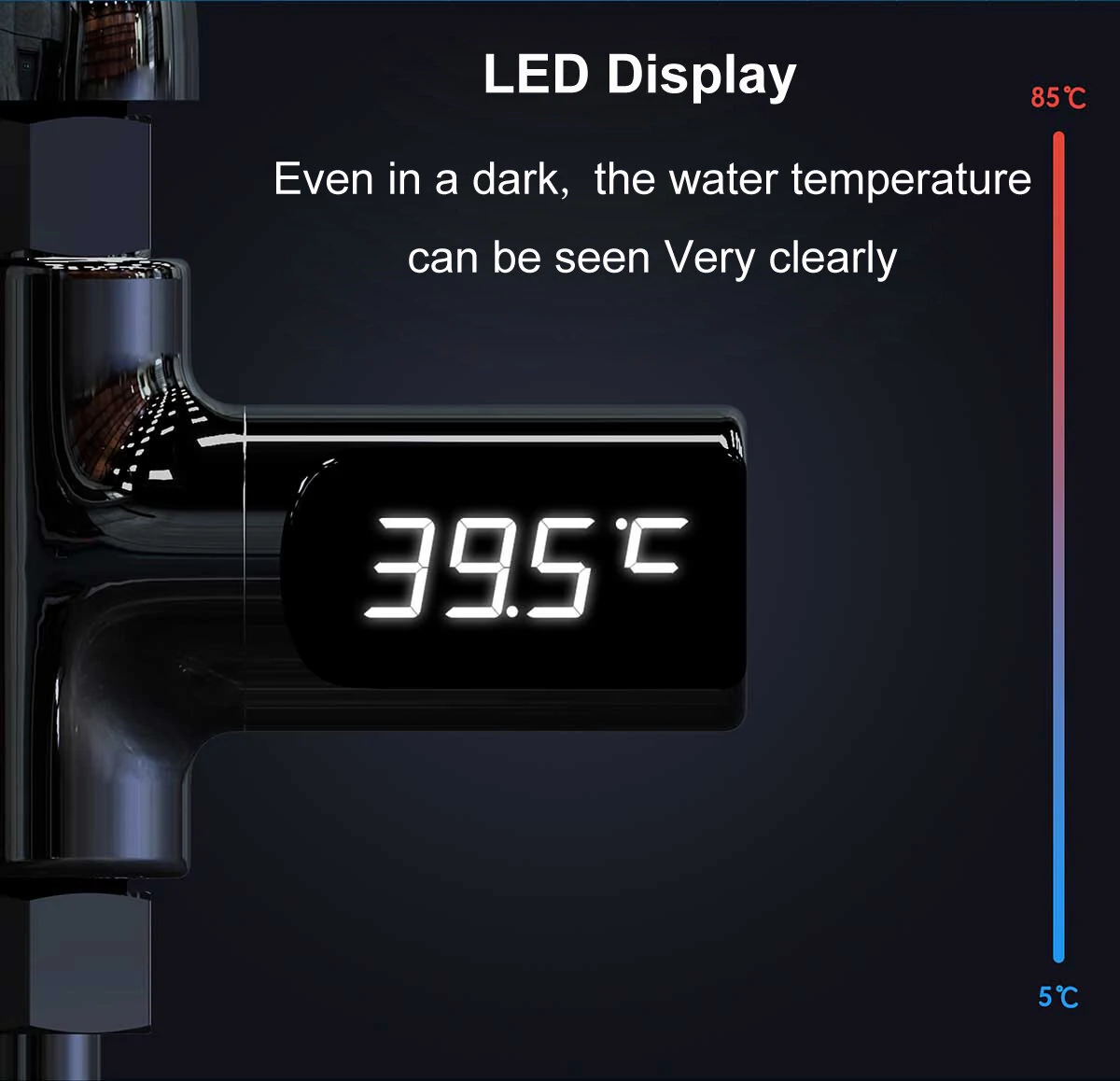 (image for) LW-101 LED Display Home Water Shower Thermometer Flow Self-Generating Electricity Water Temperture Meter Monitor Energy Smart Meter for Baby Care